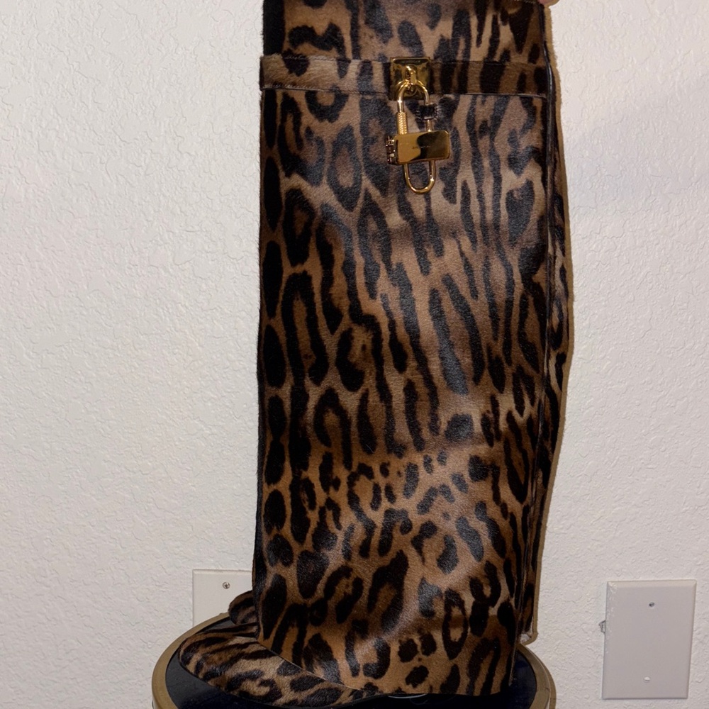 Givenchy Brown Leopard Print Boots with Gold Buckle